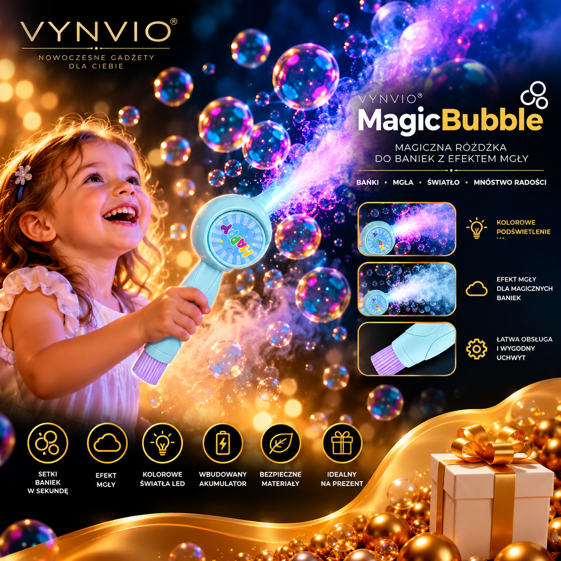 VYNVIO MagicBubble – Magiczna Różdżka do Baniek z Efektem Mgły
